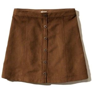 Hollister Faux Suede A-Line Button Down Skirt